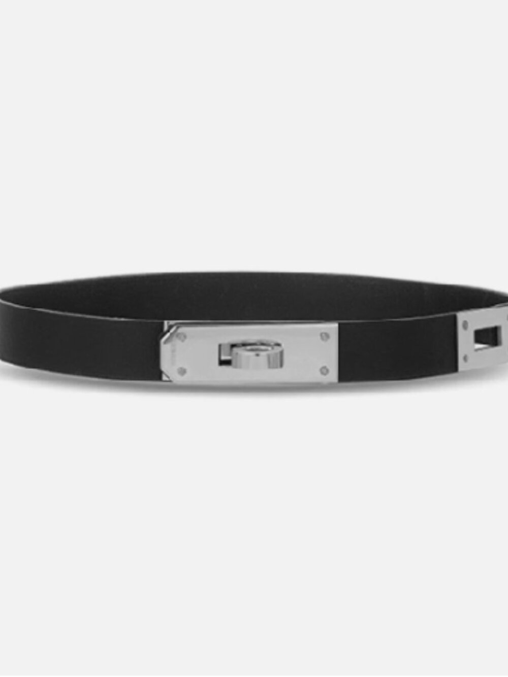 Authentic Hermès Kelly Black Leather Choker Necklace Silver Tone Hardware